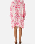 Camilla Tie Sleeve Short V-Neck Kaftan in Livin La Vida Rosa