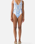 Camilla V-Neck One Piece Swimsuit in Ceramic Panoramic