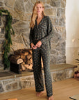 Gisele Printed Long PJ Set in Holiday Dogs Pine/Ivory