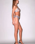 Fleur du Mal Foil Lily Embroidery Bra in Platinum