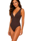 Ines V-Neck One-Piece in Chocolate
