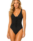 Karla Colletto Tess V-Neck Silent Underwire in Black front view