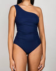 Basics One Shoulder with Shelf Bra & Rouching in Navy