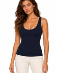Only Hearts 42819 Navy top on Emma, studio front view