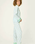 PJ Salvage Striped Cocktails Long PJ Set in Light Blue