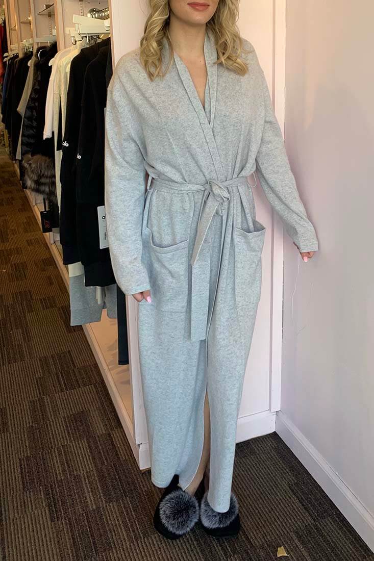 Arlotta Cashmere Long Wrap Robe Color: Pearl Heather Size: XS at Petticoat Lane Greenwich, CT