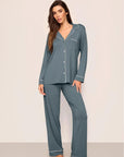 Gisele Long PJ Set in Stone Blue/Ivory