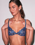 Lily Embroidery Demi Bra in Denim