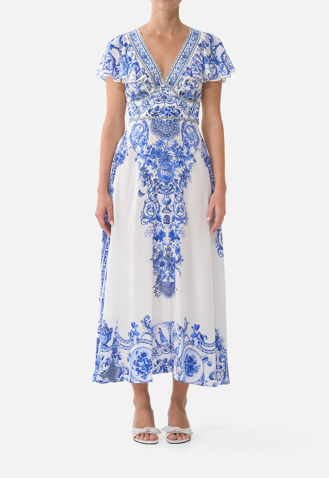 Waisted Midi Dress in Ceramic Panoramic