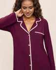 Frida Long PJ Set in Plum/Ivory