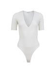Organic Cotton Deep Plunge Bodysuit in Ivory