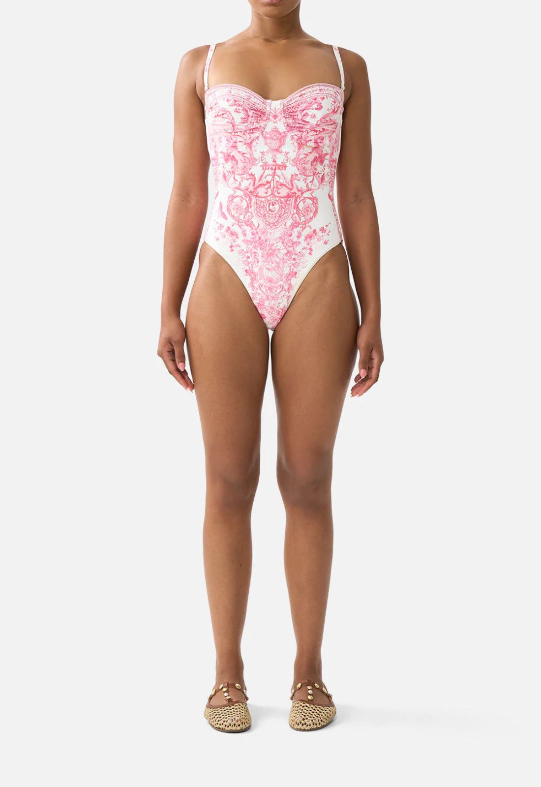 Ruched Cup Underwire One-Piece Swimsuit in Livin La Vida Rosa