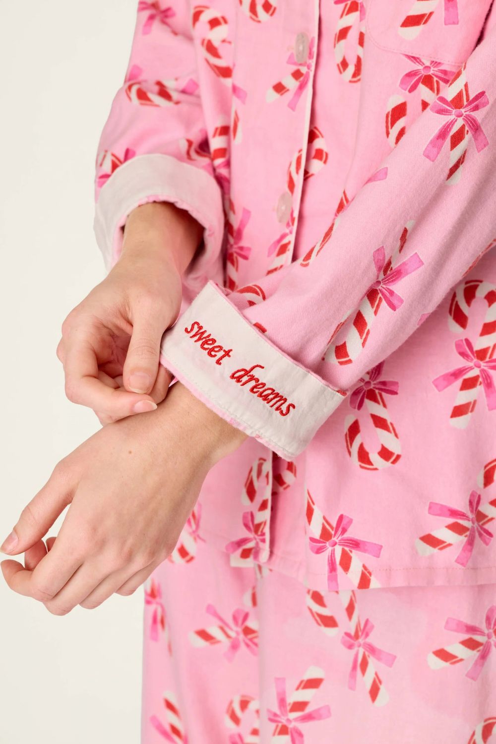 Pink Candy Cane Flannel Long PJ Set