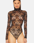 High Neck Lace Bodysuit in Black