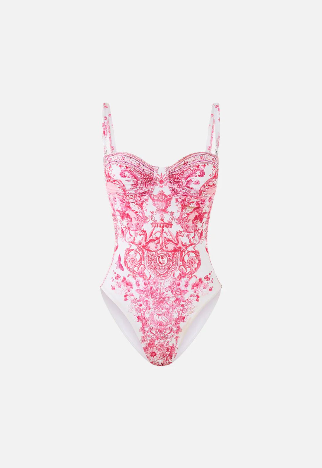Ruched Cup Underwire One-Piece Swimsuit in Livin La Vida Rosa