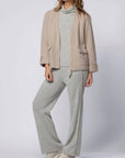 Gisca Long-Sleeve Wool and Cashmere Cardigan in Taupe