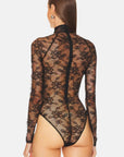 High Neck Lace Bodysuit in Black