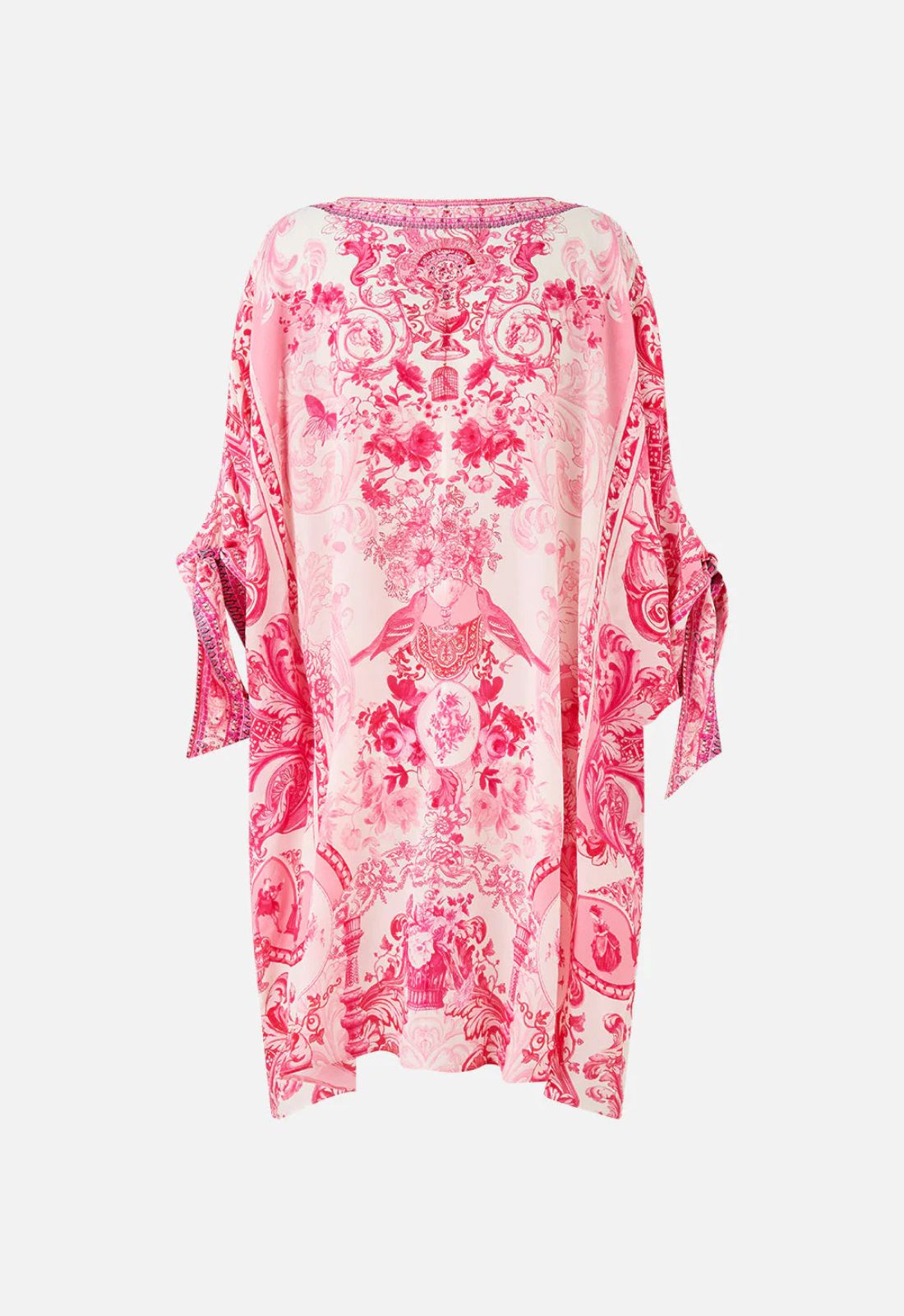 Tie Sleeve Short V- Neck Kaftan in Livin La Vida Rosa