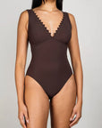 Ines V-Neck One-Piece in Chocolate