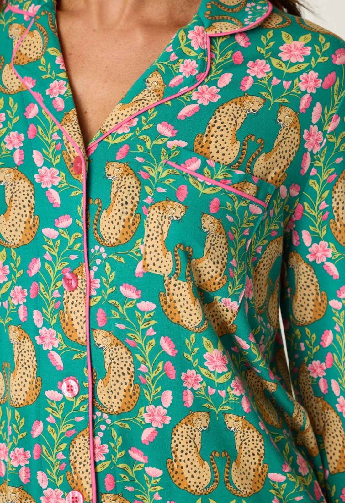 Green and Pink Cheetah Long PJ Set