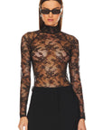 High Neck Lace Bodysuit in Black