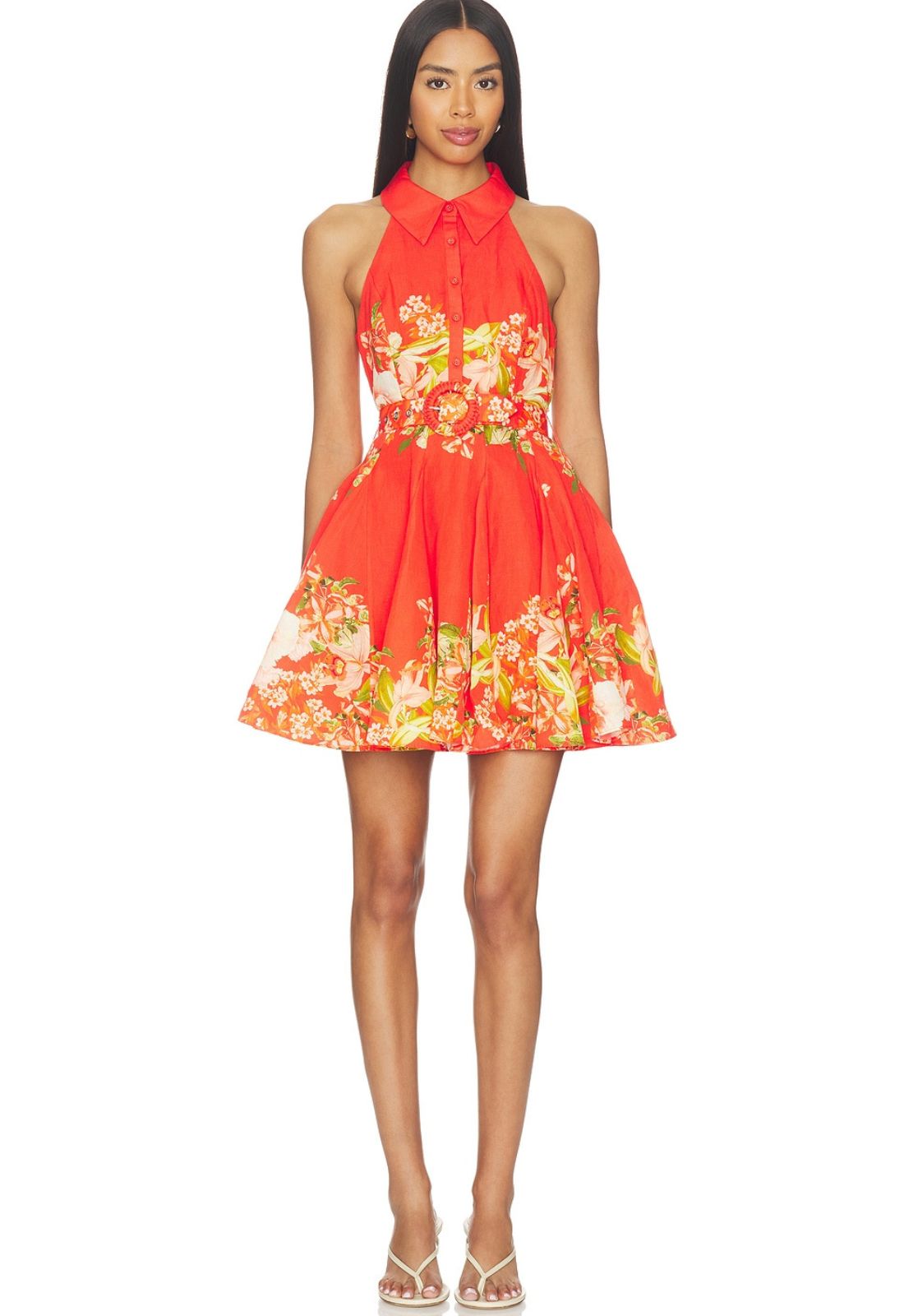 Hema Short Dress with Buckle in Orange