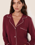 Gisele Long PJ Set in Bordeaux/Ivory