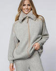 Grana Wool and Cashmere Zip-Up Sweater with Faux Fur Collar in Grey