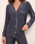 Gisele Printed Long PJ Set in Duo Stripe True Navy/Ivory