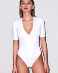 Organic Cotton Deep Plunge Bodysuit in Ivory