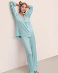 Gisele Long PJ Set in Canal Blue/Ivory