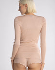 Oscalito Satin Wool and Silk V-Neck Long Sleeve Top 4248