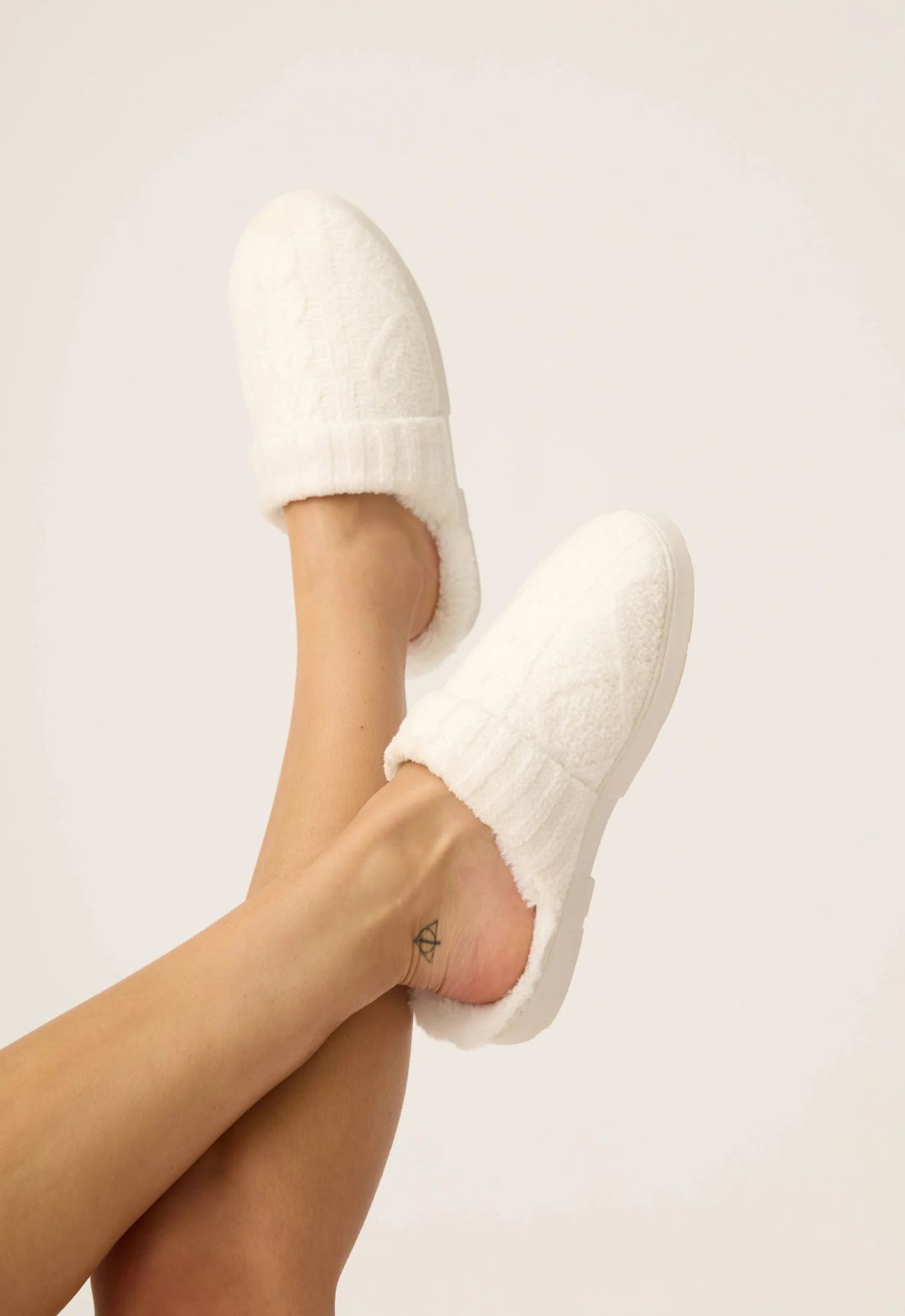 Cable Crew Slide Slippers in Ivory