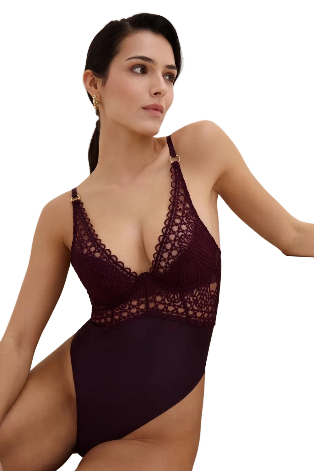 Eloge Du Desir Single Wire Bodysuit in Deep Berry