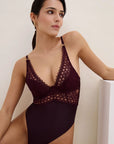 Eloge Du Desir Single Wire Bodysuit in Deep Berry