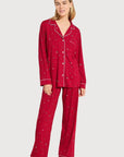 Gisele Printed Long PJ Set in Haute Red/Ivory