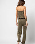 Glitter Tube-Top & Trousers Jumpsuit in Gold/Khaki