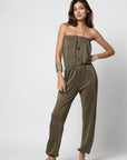 Glitter Tube-Top & Trousers Jumpsuit in Gold/Khaki