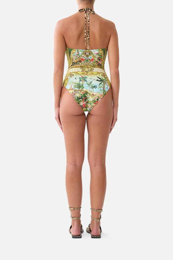 Halter Neck One-Piece Swimsuit in Wanderlust Empire