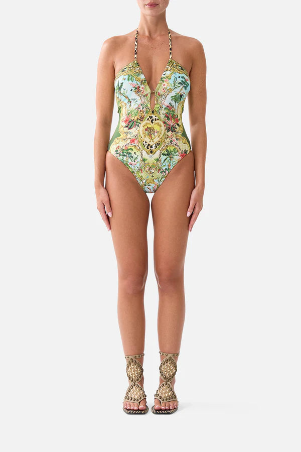 Halter Neck One-Piece Swimsuit in Wanderlust Empire