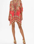 Short Lace Up Kaftan in Shell Games