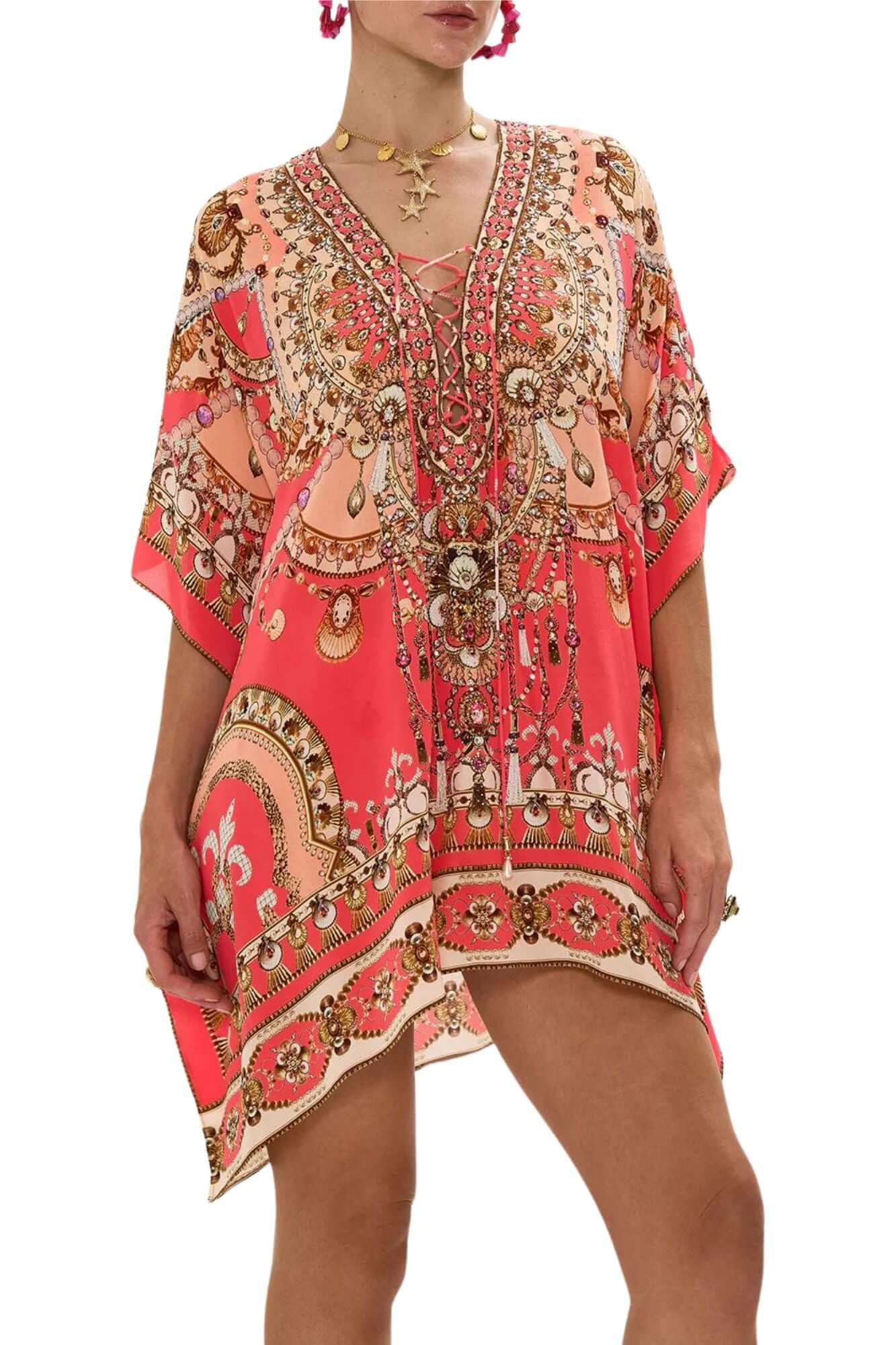 Short Lace Up Kaftan in Shell Games