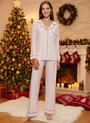 Gisele Long PJ Set in Duo Stripe Holly Red/Ivory