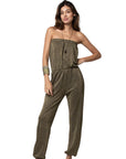 Glitter Tube-Top & Trousers Jumpsuit in Gold/Khaki