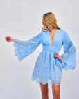 Lace Long Sleeve Mini Dress Blue