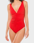 Smart V-Neck One Piece 209-570 in Cherry