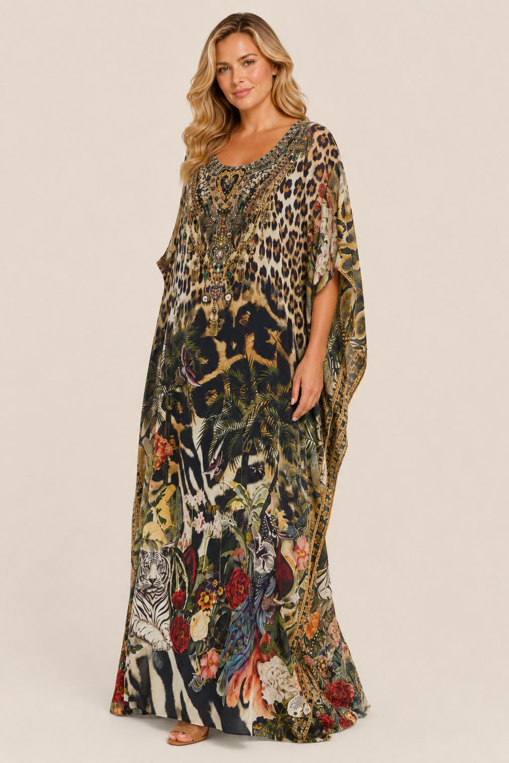 Round Neck Kaftan in Leotigra