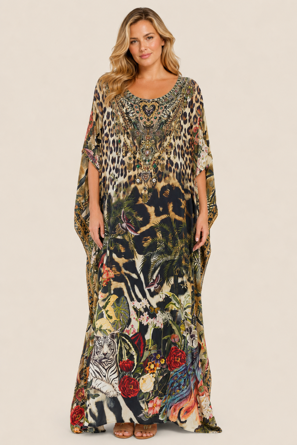 Round Neck Kaftan in Leotigra