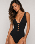 Sadie V-Neck Silent Underwire One-Piece in Black
