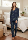 Gisele Printed Long PJ Set in Forest Pine Navy/Ivory